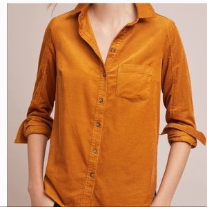ANTHROPOLOGIE TOP MUSTARD CORDUROY BUTTON DOWN 10